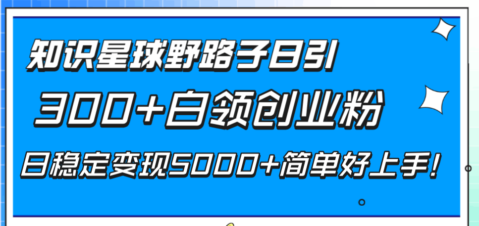 知识星球野路子日引300+白领创业粉，日稳定变现5000+简单好上手！-赚米吧