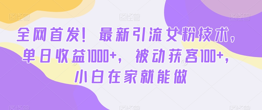 首发哦！新版引流女粉技术，单日收益破1000+，被动获客100+，新三年在家就能做-赚米吧