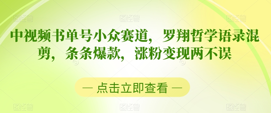 中视频小众书单号赛道，罗翔哲学语录混剪，条条爆款，涨粉变现两不误-赚米吧