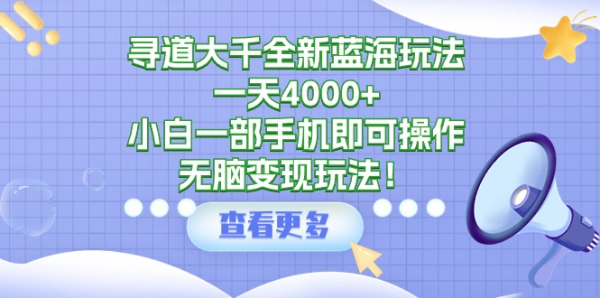 寻道大千全新蓝海玩法，一天4000+，小白一部手机即可操作，无脑变现玩法！-赚米吧