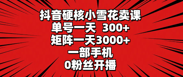 抖音硬核小雪花卖课，单号一天300+，一部手机0粉丝开播 矩阵一天3000+-赚米吧