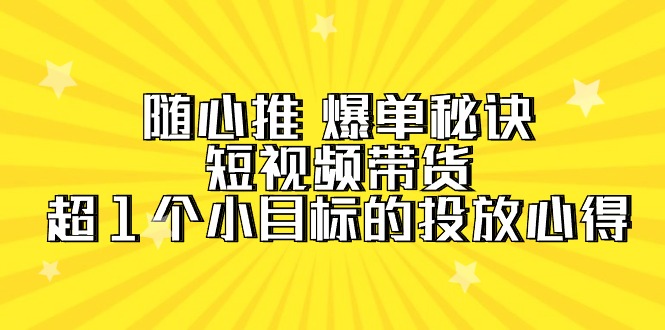 随心推 爆单秘诀，短视频带货-超1个小目标的投放心得（7节视频课）-赚米吧