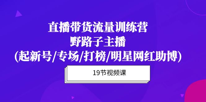 直播带货流量特训课程：野路子主播(起新号/专场/打榜/明星网红助博)19节课-赚米吧