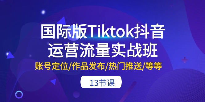 国际版Tiktok抖音运营流量实战班：账号定位/作品发布/热门推送/等等-13节-赚米吧