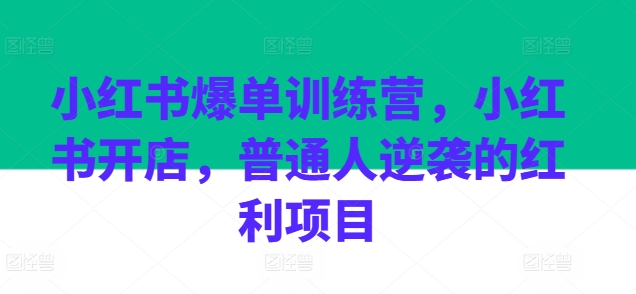 小红书爆单训练营，小红书开店，普通人逆袭的红利项目-赚米吧