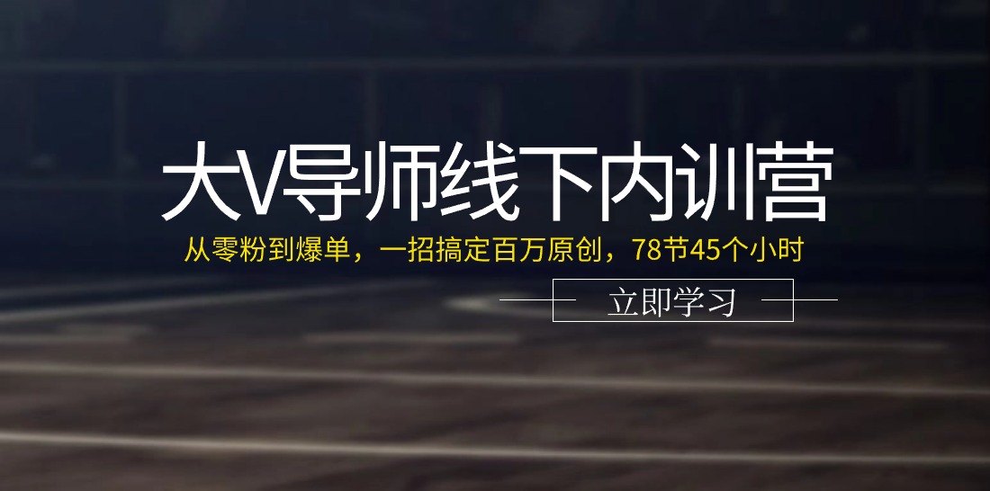 大V导师线下内训营：从零粉到爆单，一招搞定百万原创，78节45个小时-赚米吧