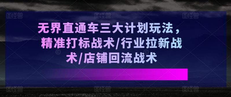 无界直通车三大计划玩法，精准打标战术/行业拉新战术/店铺回流战术-赚米吧