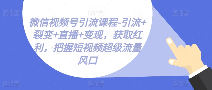 微信视频号引流课程-引流+裂变+直播+变现，获取红利，把握短视频超级流量风口-赚米吧