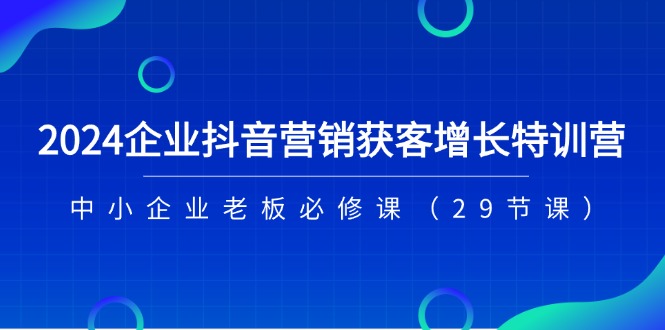 2024企业抖音-营销获客增长特训营，中小企业老板必修课（29节课）-赚米吧