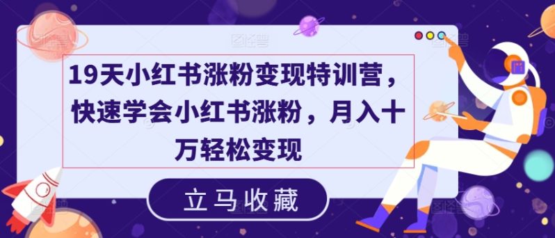 19天小红书涨粉变现特训营，快速学会小红书涨粉，月入十万轻松变现-赚米吧