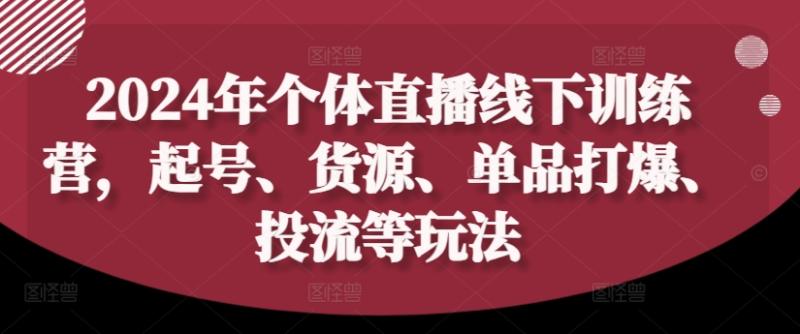 2024年个体直播训练营，起号、货源、单品打爆、投流等玩法-赚米吧