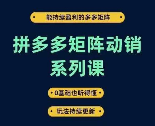 拼多多矩阵动销系列课，能持续盈利的多多矩阵，0基础也听得懂，玩法持续更新-赚米吧