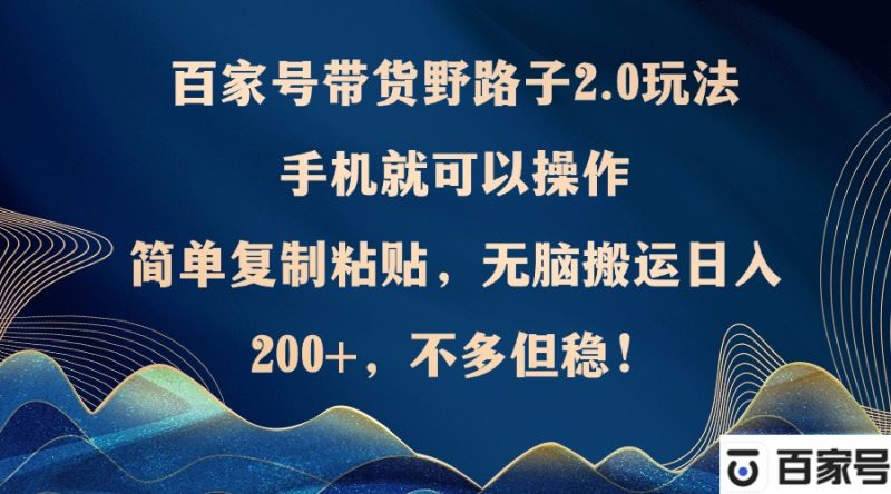 百家号带货野路子2.0玩法，手机就可以操作，简单复制粘贴，无脑搬运-赚米吧