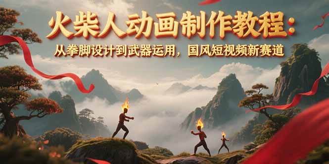 火柴人动画制作教程：从拳脚设计到武器运用，国风短视频新赛道-赚米吧
