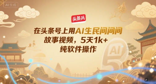 在头条号上用AI生民间故事视频，5天1k+，纯软件操作-赚米吧