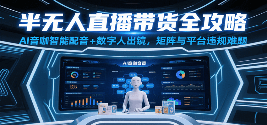 半无人直播带货全攻略：AI音咖智能配音+数字人出镜，解决账号矩阵与平台违规难题-赚米吧