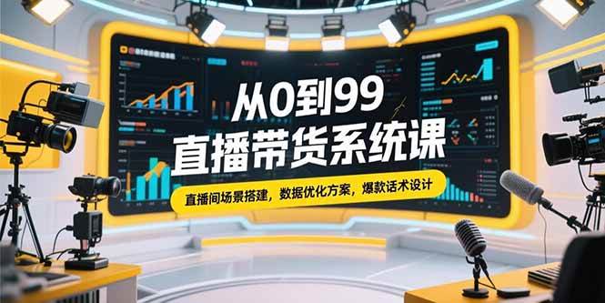 从0到99直播带货系统课，直播间场景搭建，数据优化方案，爆款话术设计-赚米吧