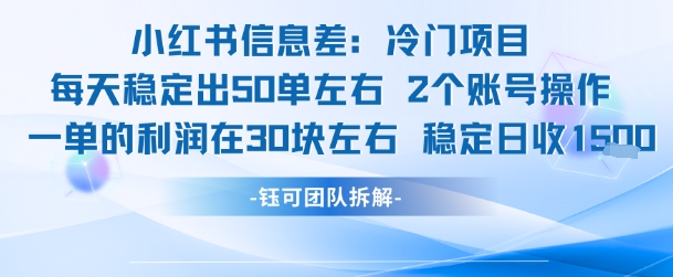 小红书信息差冷门项目一单利润30块每天稳定1.5k左右2个账号操作-赚米吧