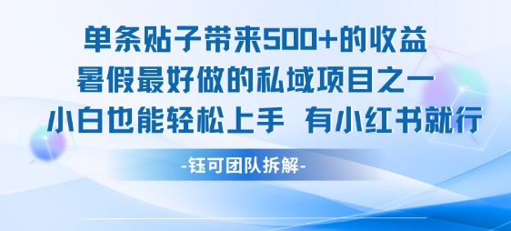单条贴子带来5张的收益，暑假最好做的私域项目之一，小白也能轻松上手，有小红书就行-赚米吧