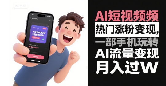 AI短视频热门涨粉变现，一部手机玩转AI流量变现，月入过W-赚米吧