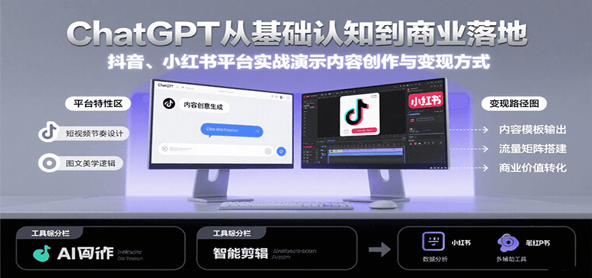ChatGPT从基础认知到商业落地，实战演示抖音、小红书等平台的内容创作与变现-赚米吧