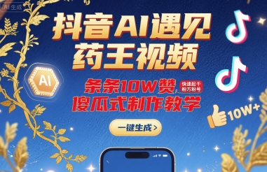 抖音AI遇见药王视频，条条10W赞，快速起千粉万粉号，傻瓜式制作教学-赚米吧